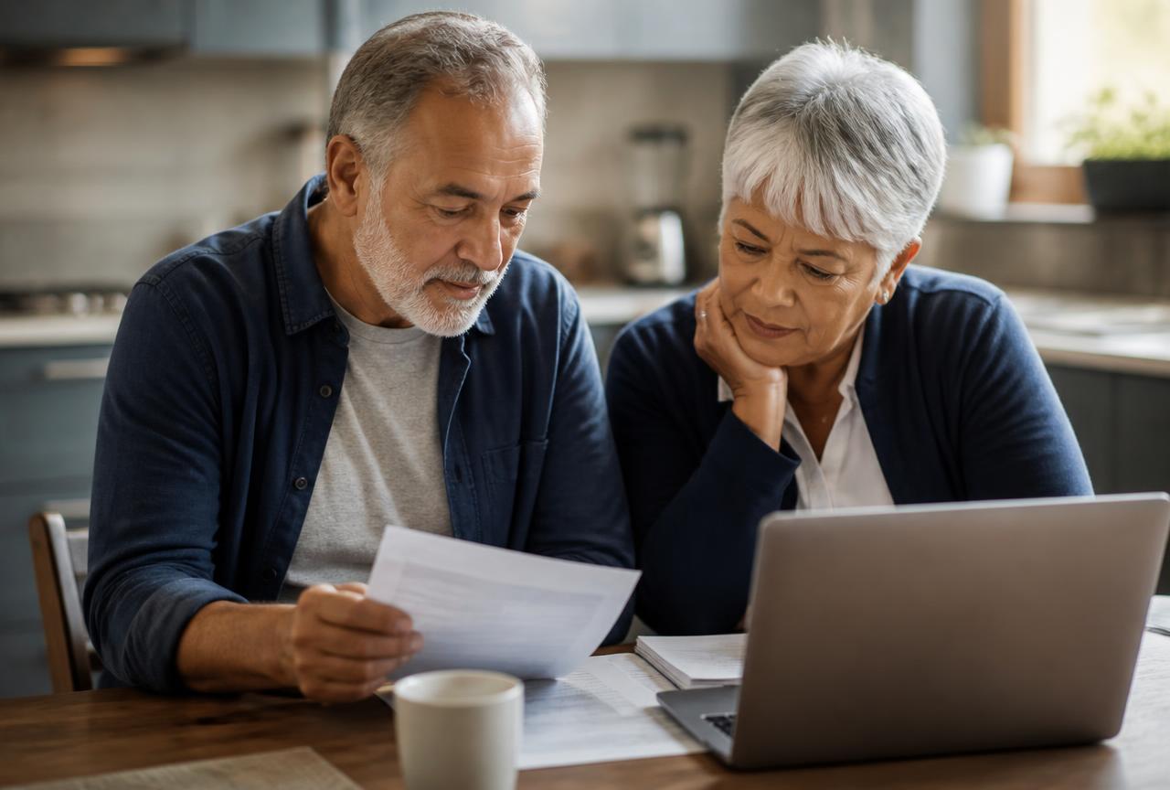 A couple reviewing their life insurance paperwork together